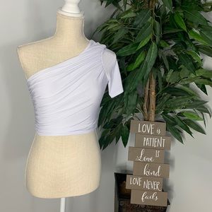 Missguided off the shoulder ruched crop top